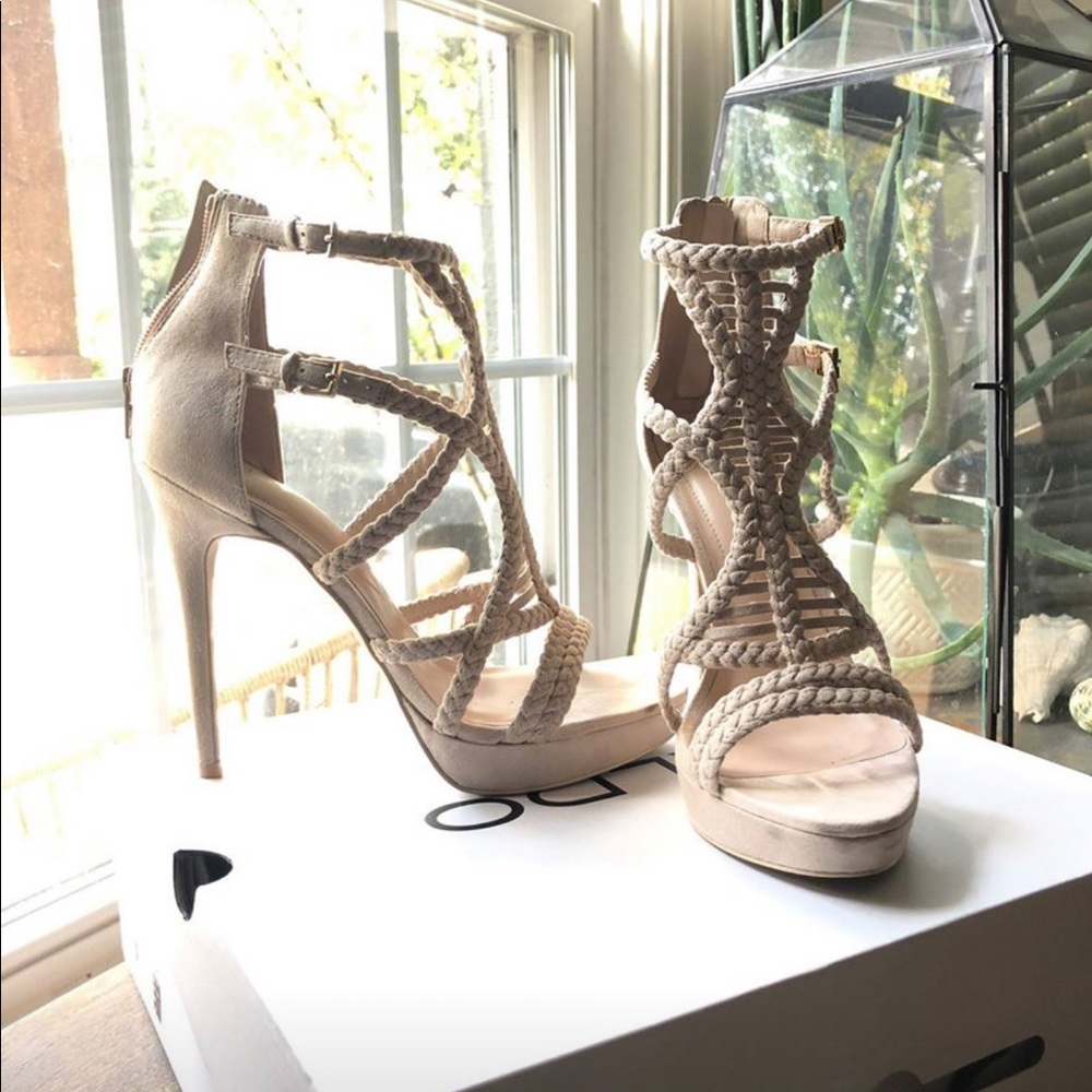 Aldo Nude Braided Boho Heels Size 9